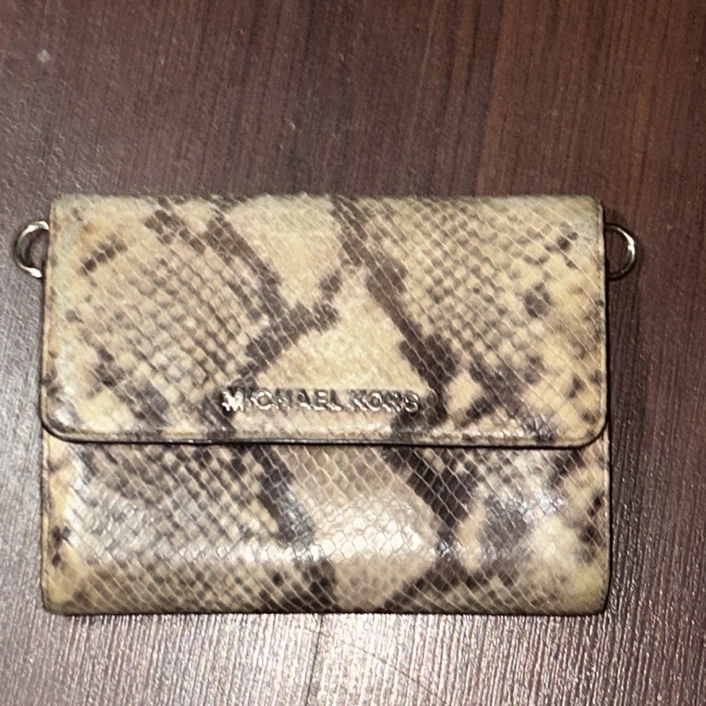 Michael Kors Jet Set Snakeskin Crossbody Wallet Bag Brown